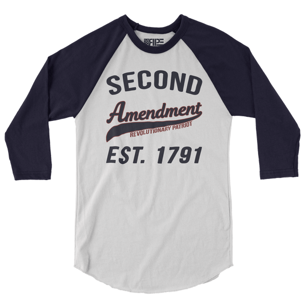 Second Amendment Collegiate 3/4 Sleeve (White / Navy) - Revolutionary Patriot